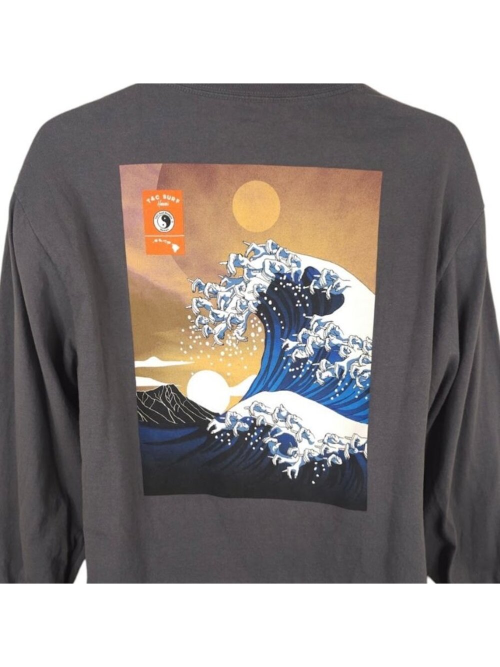 Great Wave Off Kanagawa T Shirt Mens Size Large Gray T&C Surf Hang Loose Hands